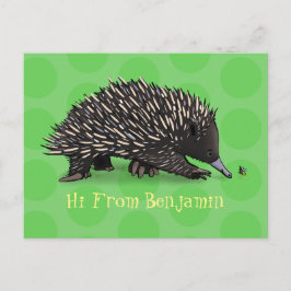 Cute echidna med illustration av biens tecknad vykort