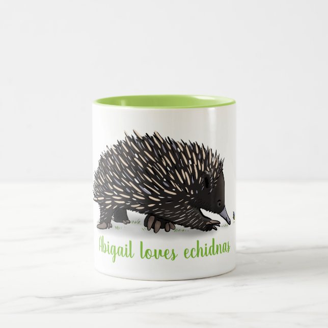 Cute echidna med kryp tecknad Två-Tonad mugg (Center)