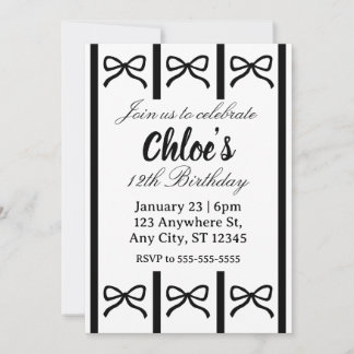 Cute editable bow birthday invite inbjudningar