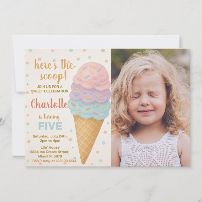 Cute Editable Ice Cream Birthday-inbjudan Inbjudningar (Framsida)