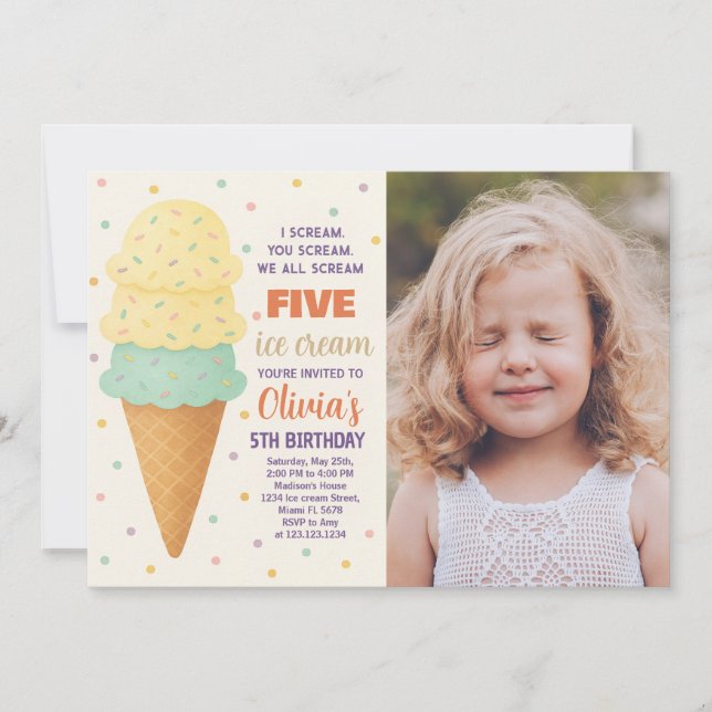 Cute Editable Ice Cream Party-inbjudan Inbjudningar (Framsida)