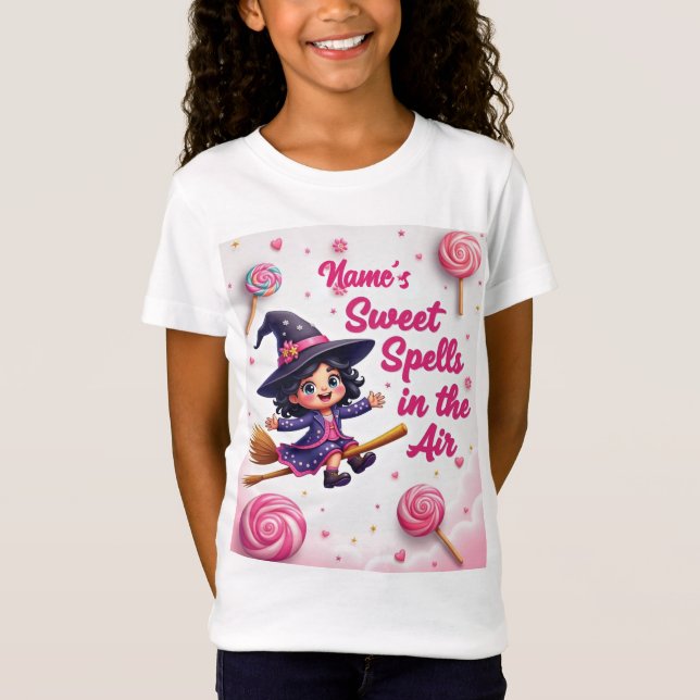 Cute Editable Namn Witch och Candy Himmel Baby Tee (Framsida)