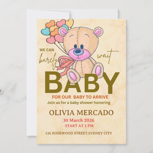 Cute Editable Neutral Baby Shower Invitation Inbjudningar (Framsida)