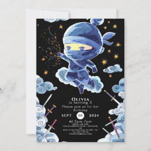 Cute Editable Ninja Birthday Inbjudningar