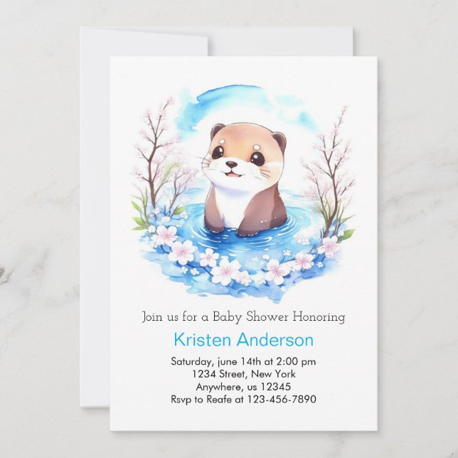 Cute Editable Otter Boy Baby Shower Inbjudningar (Framsida)