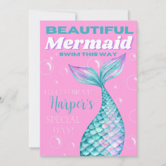 Cute Editable under Sea Sjöjungfru Girl Digital Inbjudningar