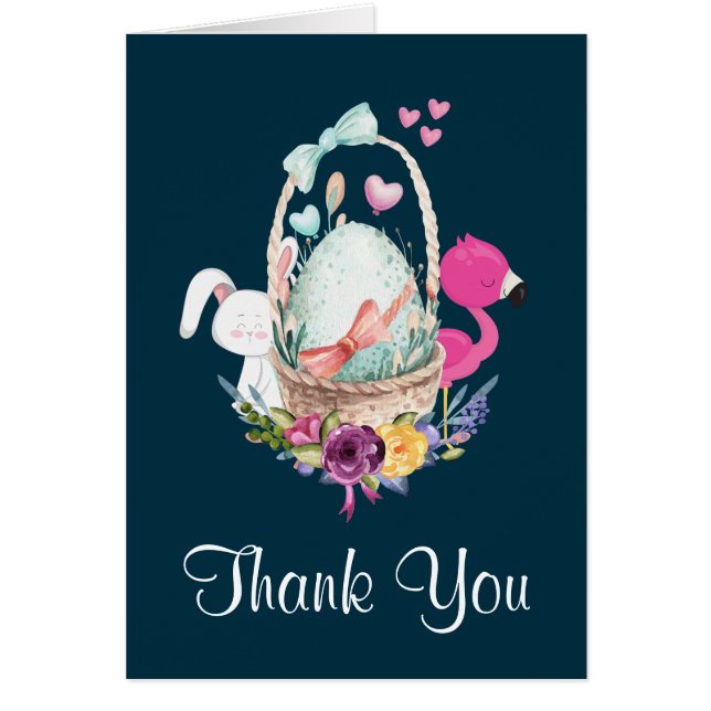 Cute Egg, Flamingo och Bunny Baby Shower Tack Hälsningskort (Framsidan)