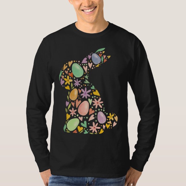 Cute egg floral heart Easter Bunny matching mother T Shirt (Framsida)