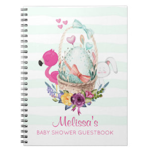 Cute Egg i Basket med Flamingo och Bunny Anteckningsbok