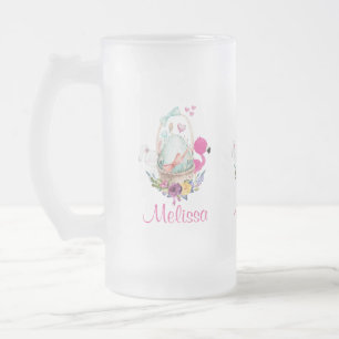 Cute Egg i Basket med Flamingo och Bunny Frostat Ölglas