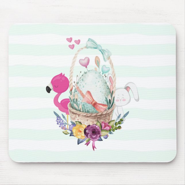 Cute Egg i Basket med Flamingo och Bunny Musmatta (Framsidan)