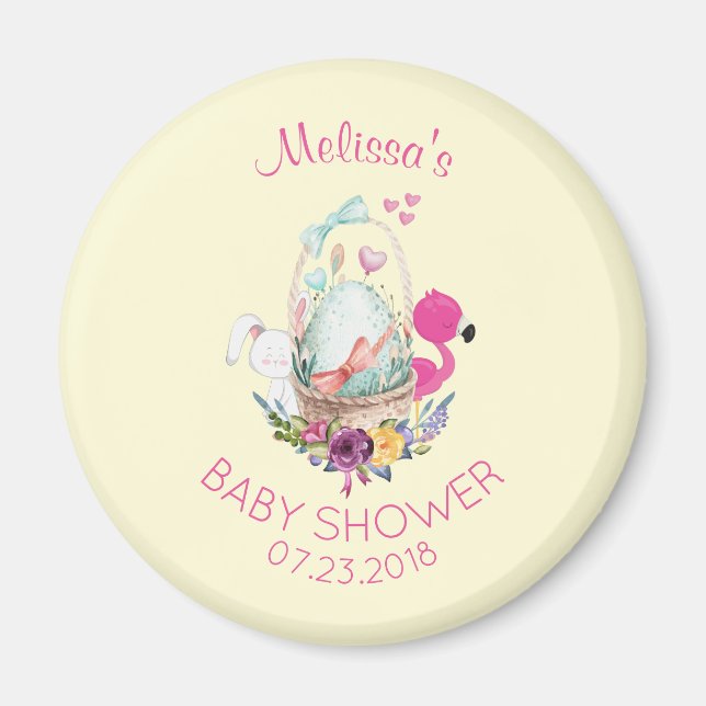 Cute Egg, Rosa Flamingo & Bunny, babyskor Magnet (Framsidan)