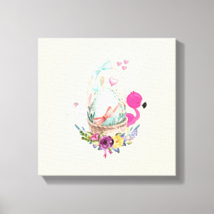 Cute Egg, Rosa Flamingo & Bunny, vattenfärg Canvastryck