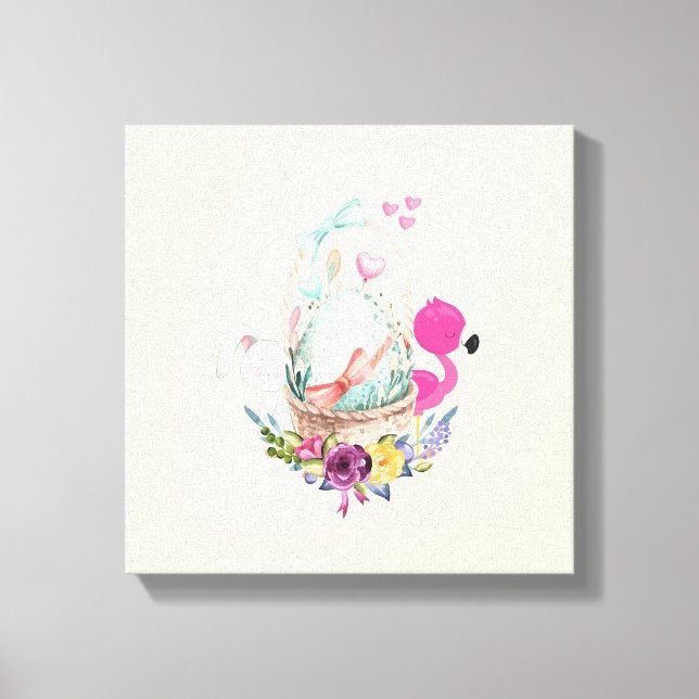 Cute Egg, Rosa Flamingo & Bunny, vattenfärg Canvastryck (Framsida)