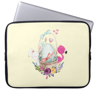 Cute Egg, Rosa Flamingo & Bunny, vattenfärg Laptop Fodral