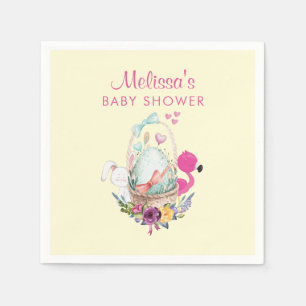 Cute Egg, Rosa Flamingo & Bunny, vattenfärg Pappersservett