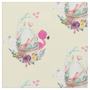 Cute Egg, Rosa Flamingo & Bunny, vattenfärg Tyg