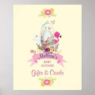 Cute Egg, Rosa Flamingo & Bunny, /w Ribbon Shower Poster