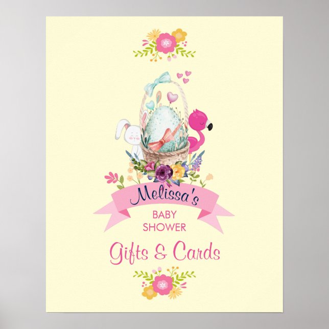 Cute Egg, Rosa Flamingo & Bunny, /w Ribbon Shower Poster (Framsidan)