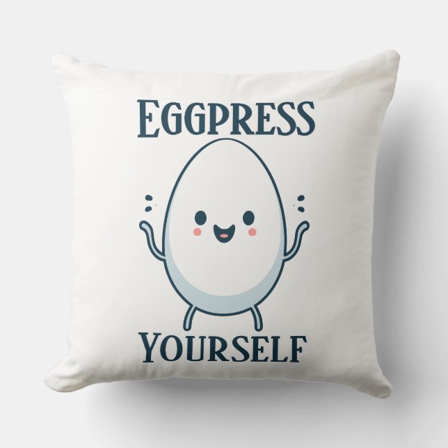 Cute "Eggpress Yourself" Funny Pun Kudde (Framsida)