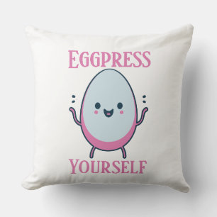 Cute "Eggpress Yourself" Funny Pun Kudde