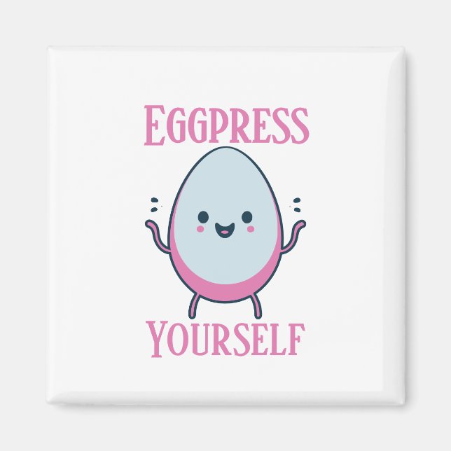 Cute "Eggpress Yourself" Funny Pun Magnet (Framsidan)