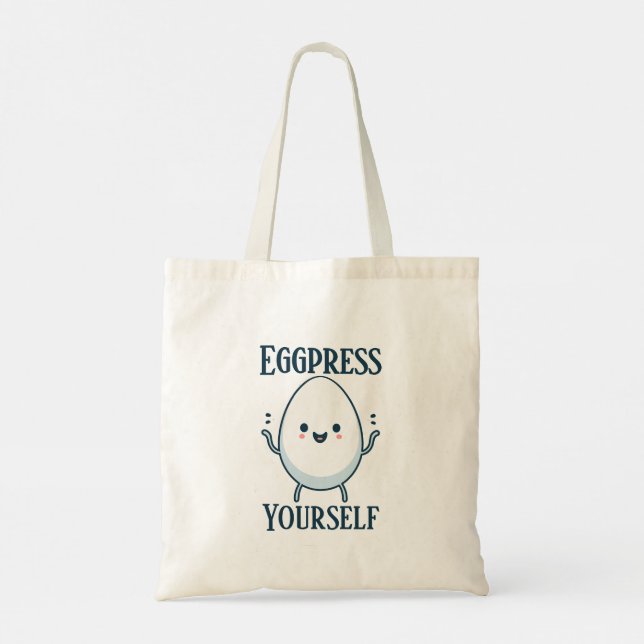 Cute "Eggpress Yourself" Funny Pun Tote Bag Tygkasse (Baksida)