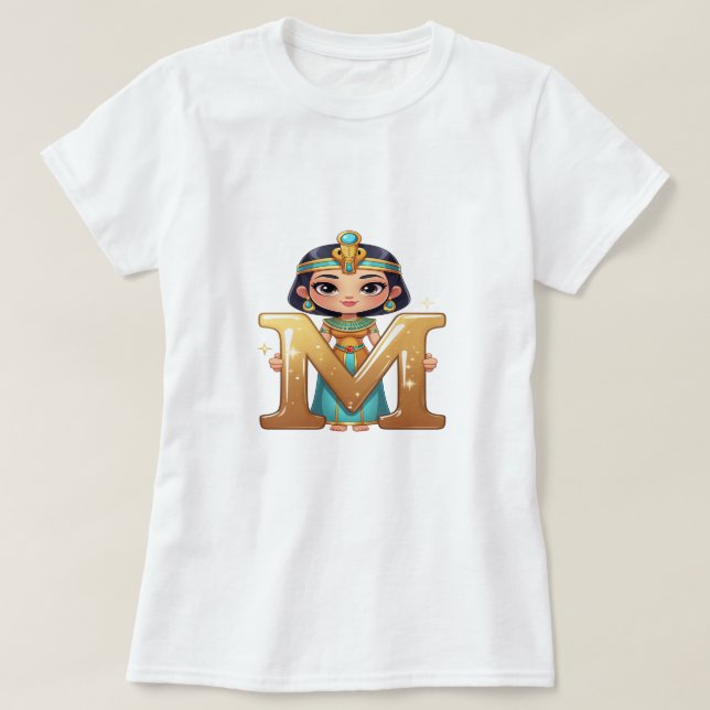 Cute Egyptian Queen with Letter M – Royal Cartoon  T Shirt (Design framsida)
