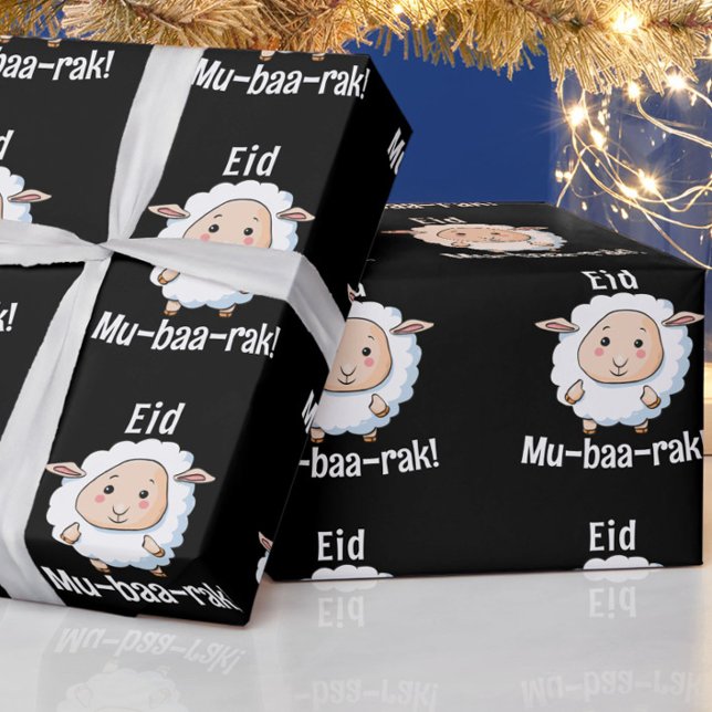 Cute "Eid Mubarak" Får Funny Kids" Presentpapper (Celebrate Eid with this cute, funny "Eid Mubarak" sheep wrapping paper. Great for kids!)