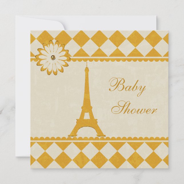 Cute Eiffel Torn Argyle Gult Baby Shower Inbjudningar (Framsida)