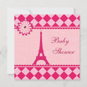 Cute Eiffel Torn Argyle Rosa Baby Shower Inbjudningar