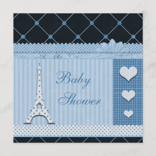 Cute Eiffel Torn Blue Polka dots Baby Shower Inbjudningar