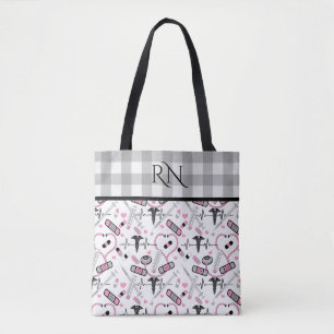Cute EKG Nurse Doktor Med Mönster Monogram Tygkasse
