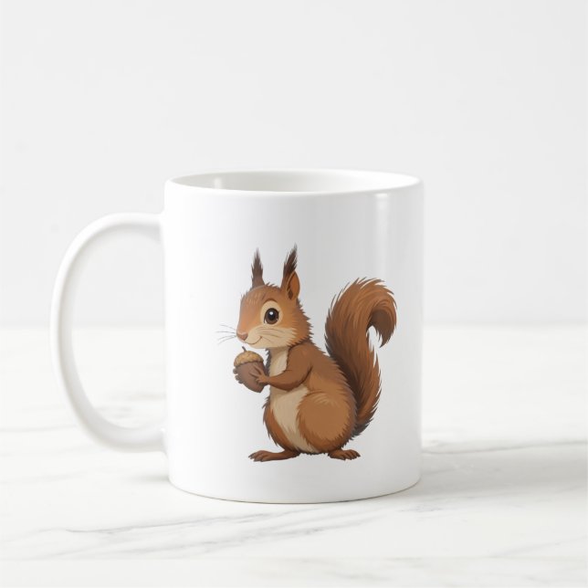 Cute ekorre som håller nöt för att äta kaffemugg (Vänster)