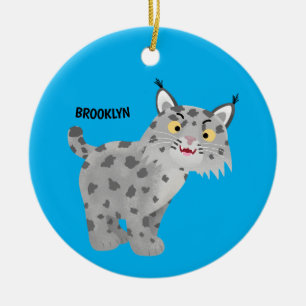 Cute elak bobcat lynx-tecknad julgransprydnad keramik