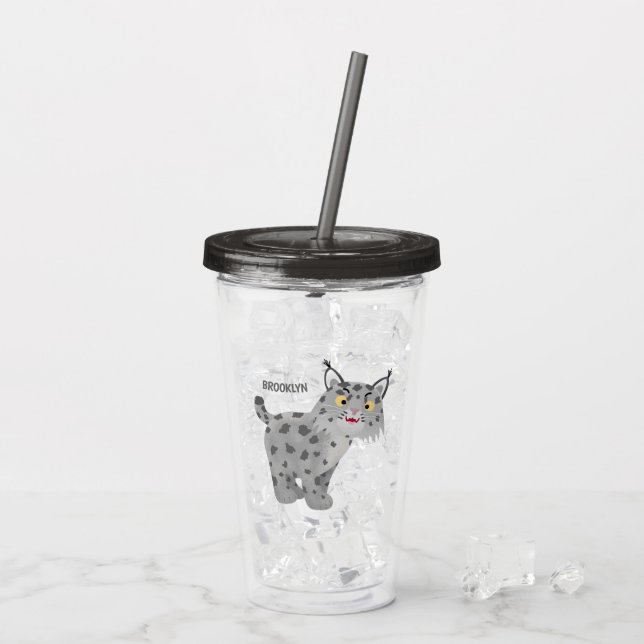 Cute elak bobcat lynx-tecknad take away mugg (Baksida Ice)