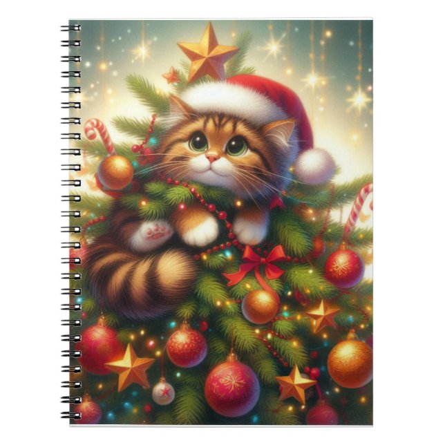 Cute, eländig katt i Julgran Anteckningsbok (Framsidan)