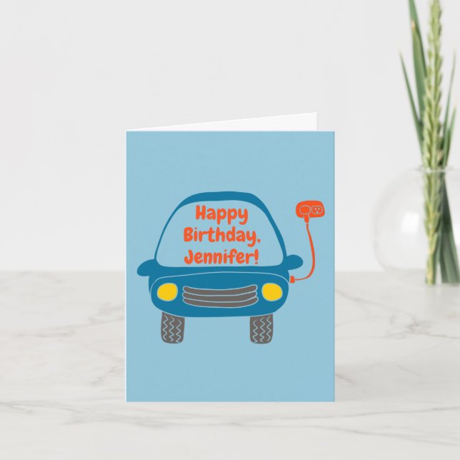 Cute Electric Car Personlig Birthday Kort (Framsida)