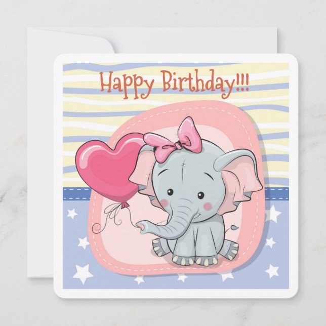 Cute elefant Birthday-inbjudan Inbjudningar (Framsida)
