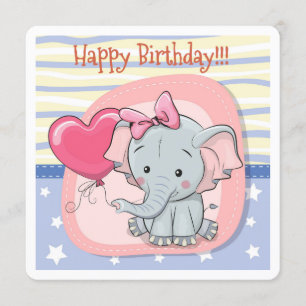 Cute elefant Birthday-inbjudan Inbjudningar