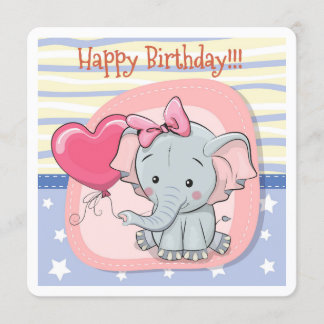 Cute elefant Birthday-inbjudan Inbjudningar