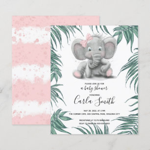 Cute elefant-flicka med löv för babydusch