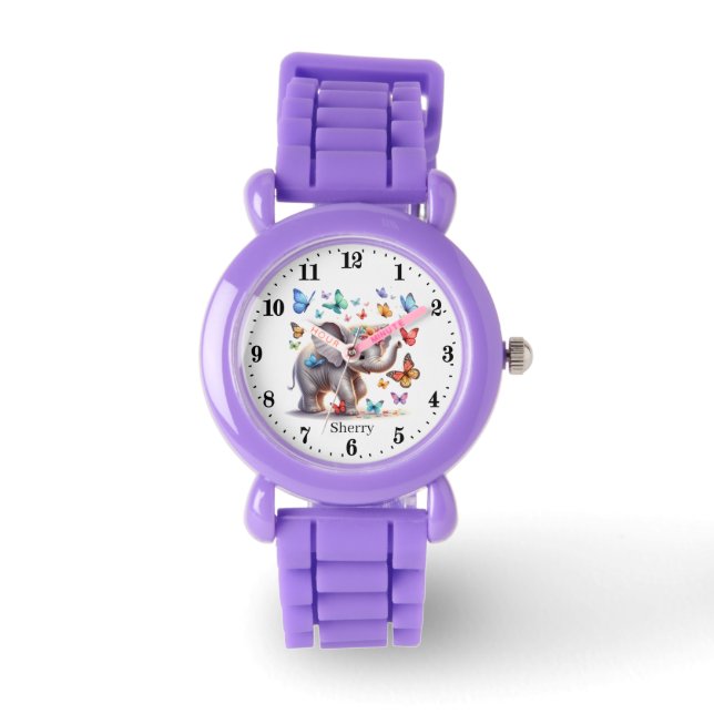 Cute elefant, lägg till namn-flickor armbandsur (Framsida)
