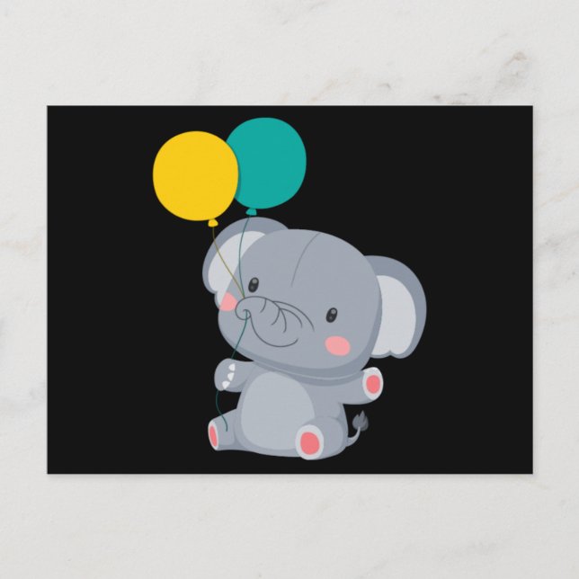Cute elefant sitta och ballong vykort (Framsida)