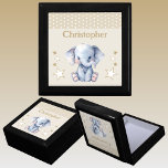 Cute elefant-stjärnor tillför namn brunkeepsaké minnesask<br><div class="desc">Behåll Gift Box för barn. Anpassa med namn. Med en söt elefant,  polka dots och stjärnor med färg brun och vit.</div>