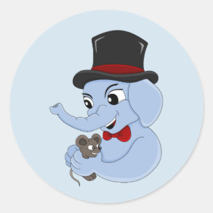 Cute elefant-tecknad, klassisk, rund dekal runt klistermärke