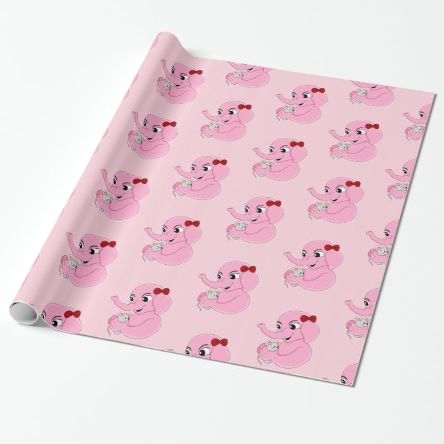 Cute elefant-tecknad som omsluter papper presentpapper (Utrullad)