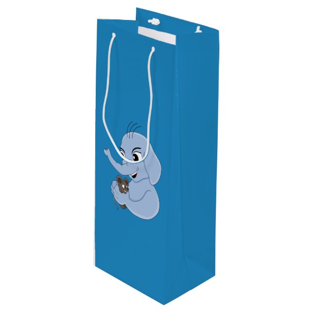 Cute elefant tecknad vin presentväska (Framsidan Vinklad)
