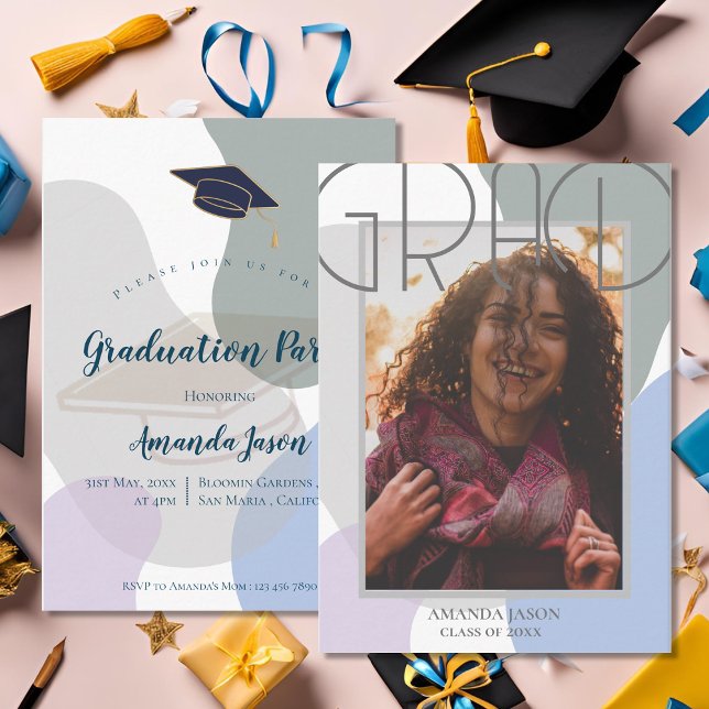 Cute Elegant 2025 Grad Photo Studentfest Inbjudningar (Cute Elegant 2025 Grad Photo Graduation Party Invitation)