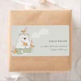 Cute Elegant Aqua Grönt Bear Heart Birds Adress Fraktsedel